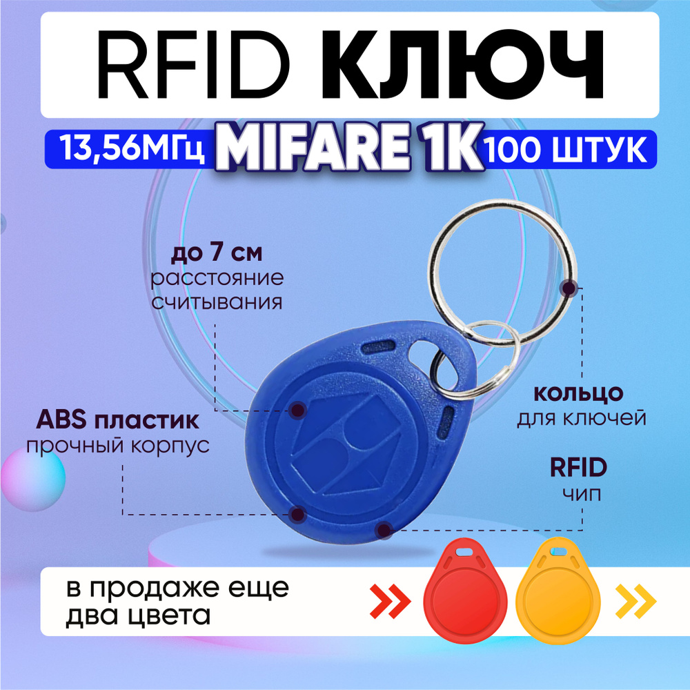 Ключ для домофона RFID Mifare 1К 13.56 МГц, СИНИЙ, бесконтактный брелок  доступа для домофона (НЕПЕРЕЗАПИСЫВАЕМЫЙ, не подходит для создания  дубликата) / упаковка 100 шт - купить по выгодным ценам в интернет-магазине  OZON (1287176250)