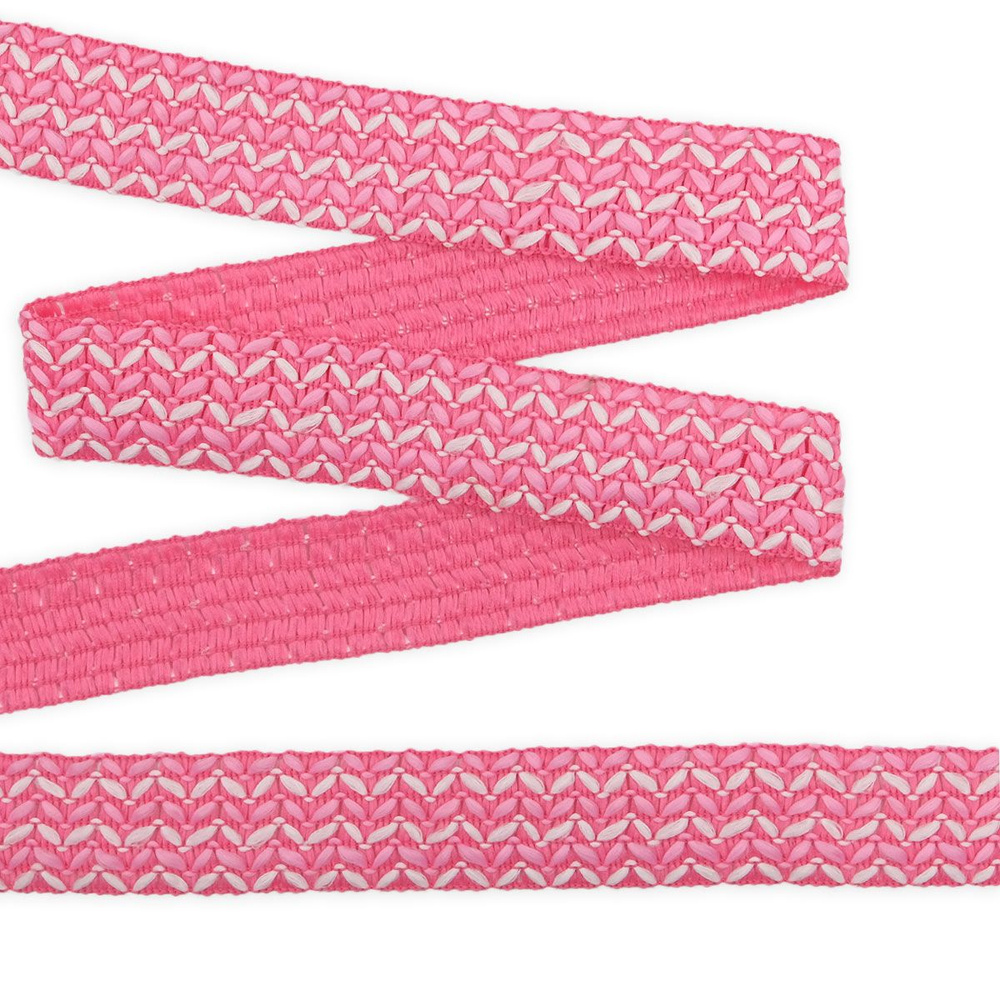 Тесьма для рукоделия вязаная отделочная, 30 мм*10 м, Нудольская фабрика, цвет темно-розовый/розовый/белый #1