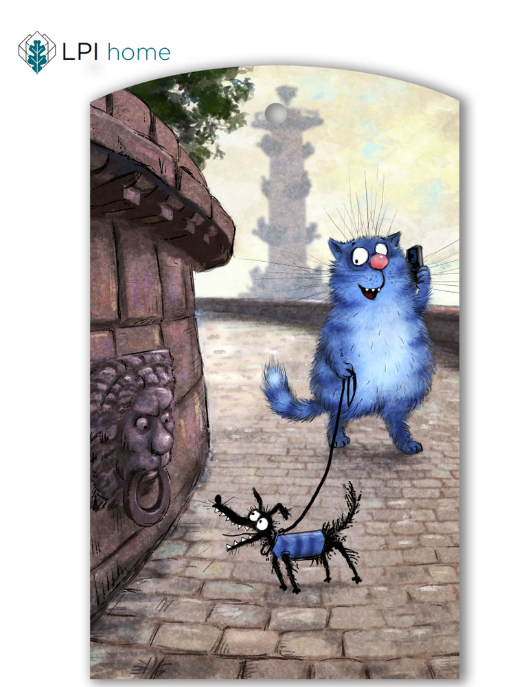 LPI Home Сувенирная разделочная доска "Синие коты Рина Зенюк Стрелка", 30 см х 18 см, 1 шт #1