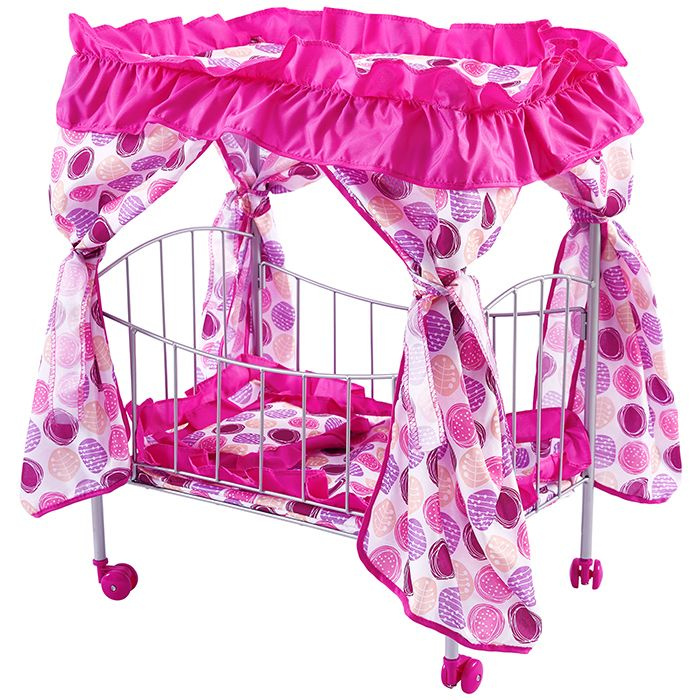 Кроватка для куклы (до 43 см) с балдахином, на колесиках - купить с ...