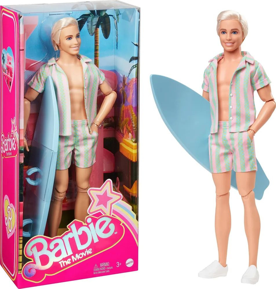 Кукла Ken из фильма Barbie, полосатый пляжный наряд с доской для серфинга и  белыми кроссовками HPJ97 - купить с доставкой по выгодным ценам в  интернет-магазине OZON (1554718643)