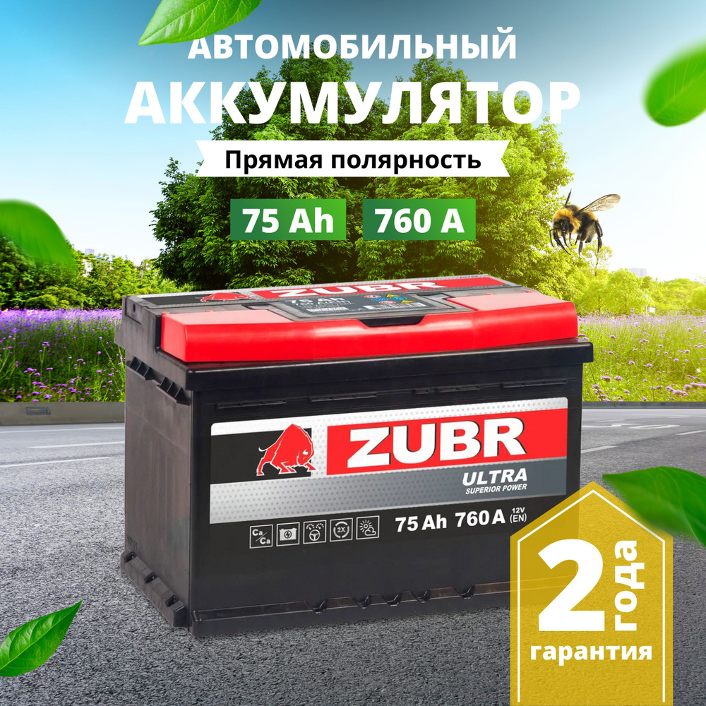 Аккумулятор автомобильный 12v 75 Ah ZUBR Ultra 75 Ач 760 А прямая  полярность 278x175x190 стартерный акб для автомобиля, машины