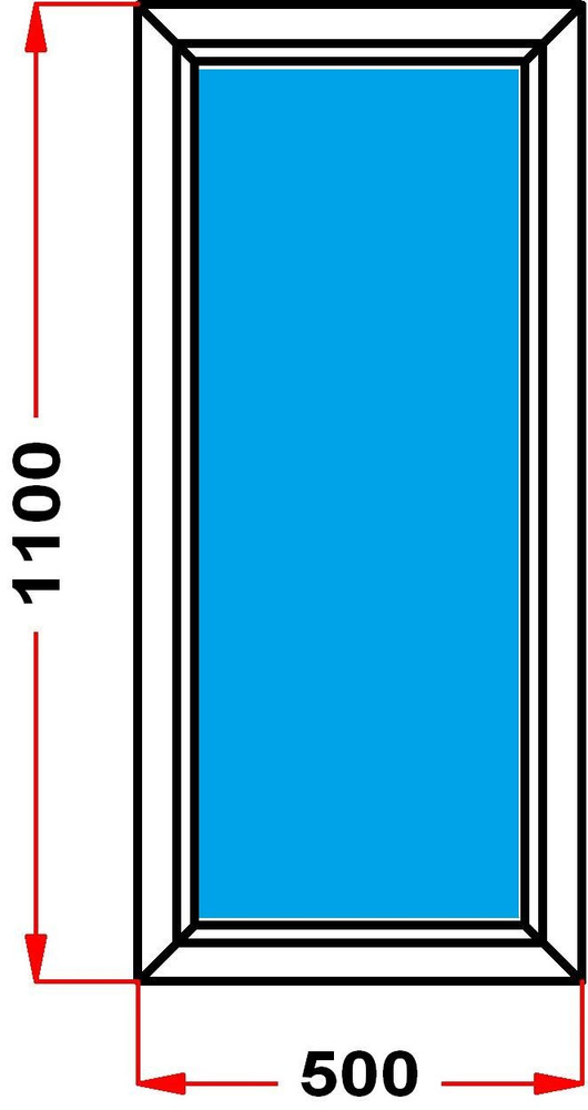 Окно пластиковое, профиль 60 мм (1100 x 500), не открывающееся, стеклопакет 2 стекла  #1