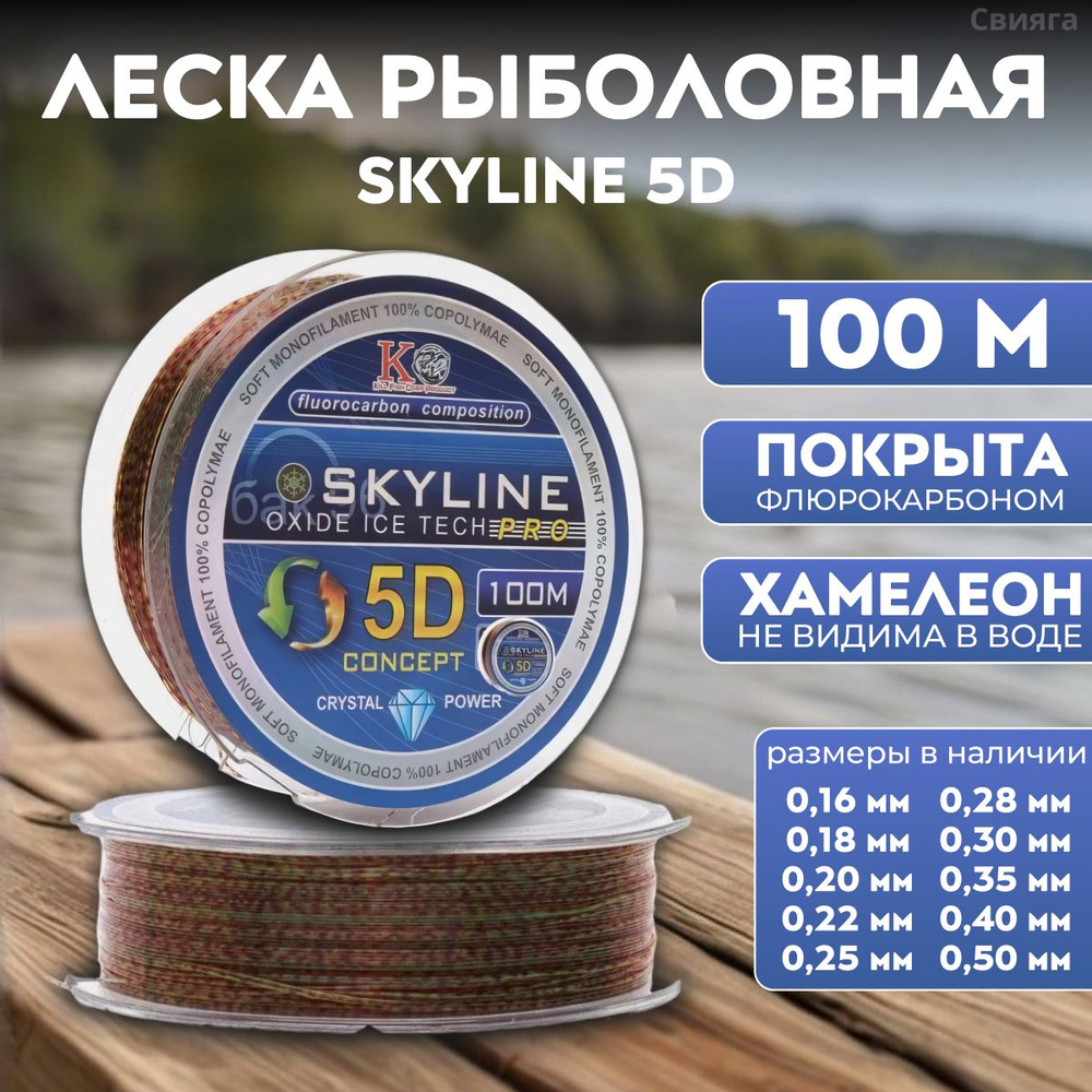 Флюорокарбоновая леска для рыбалки Свияга Флюорокарбоновая леска SKYLINE  5D., 1 шт. по 100 м купить по выгодной цене в интернет-магазине OZON  (855600262)