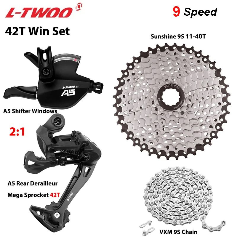 L-TWOO A5, группа 1x9, переключение SL-R/RD (С окном), кассета Sunshine 11-40T, цепь Newbie 9S, Комплект #1