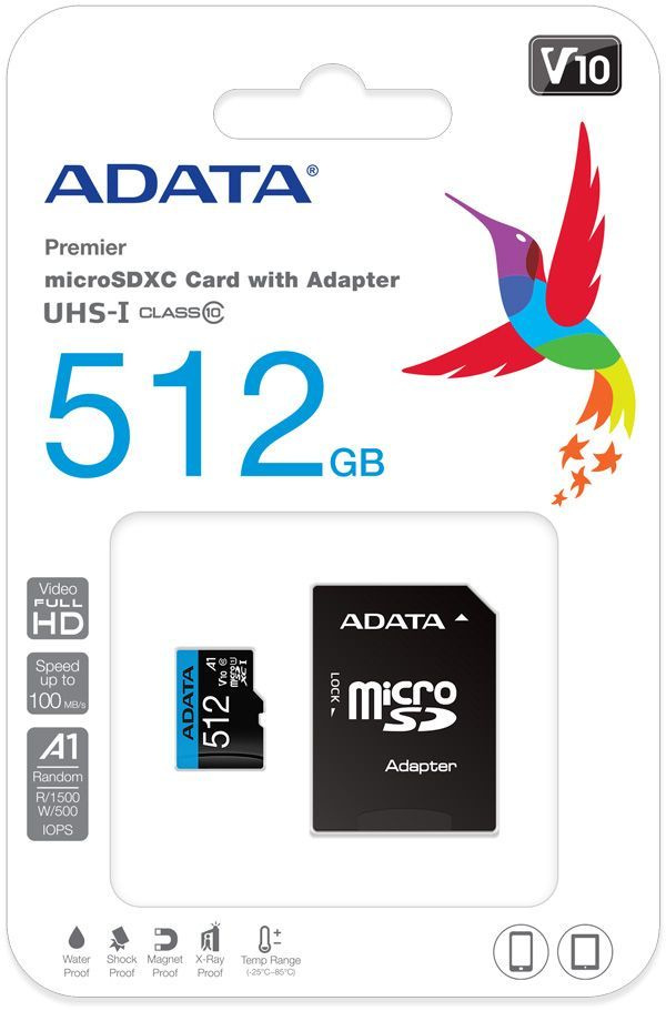 Флеш карта microSDXC 512GB A-Data AUSDX512GUICL10A1-RA1 Premier Pro + adapter #1