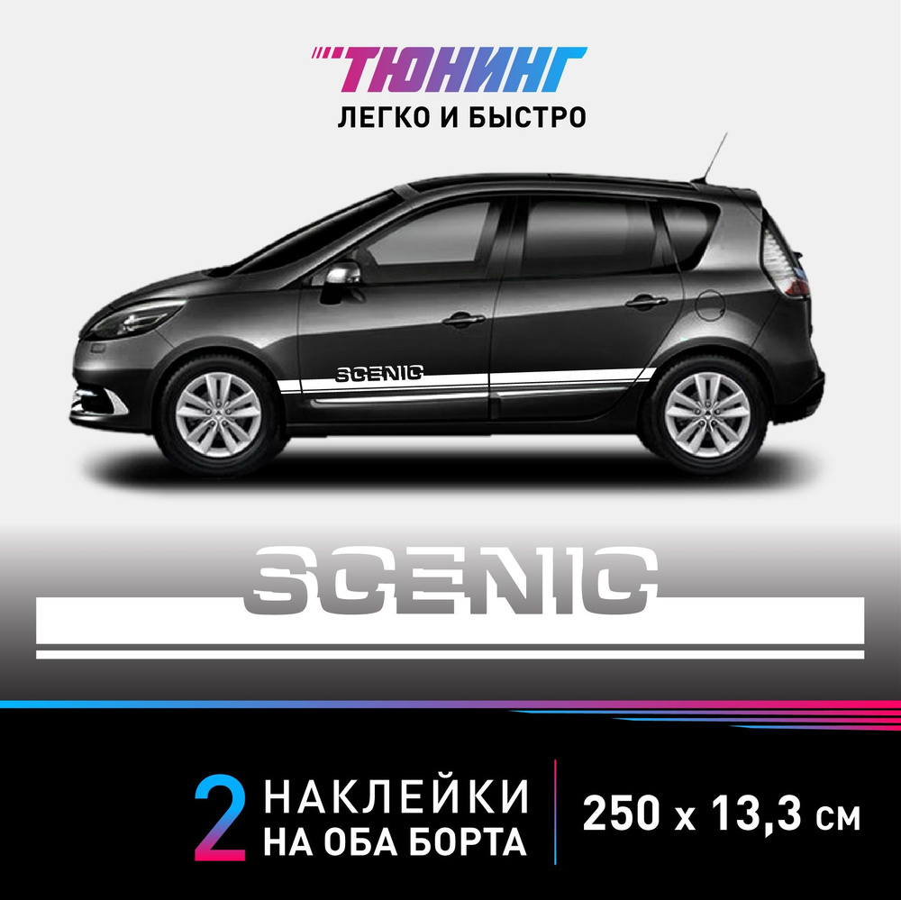 Наклейки на автомобиль Renault Scenic (Рено Сценик) - белые полосы на авто  на ДВА борта - купить по выгодным ценам в интернет-магазине OZON  (1139842532)