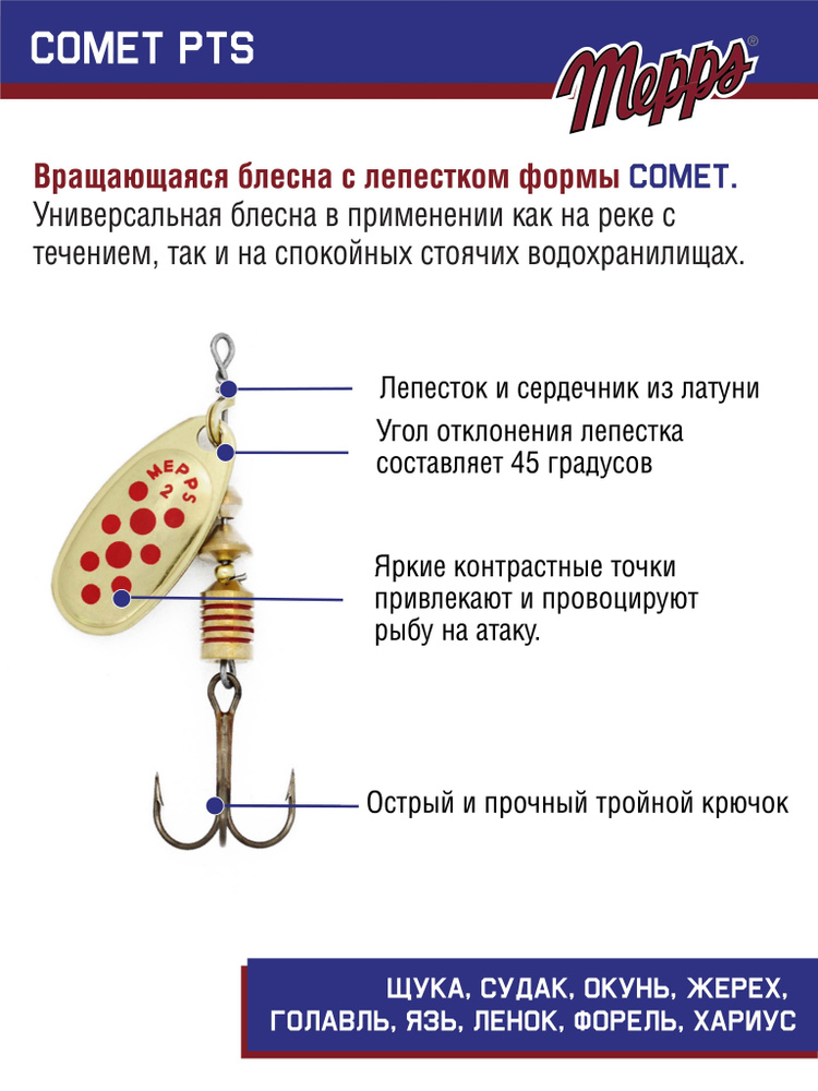 Блесна вращающаяся для рыбалки COMET PTS ROUGES OR №2. Приманка на щуку, окуня, форель  #1