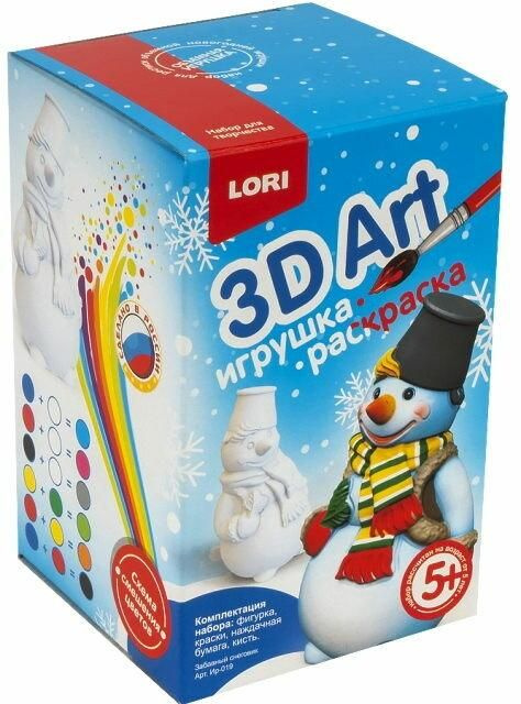 Игрушка-раскраска LORI "3D Art", Забавный снеговик, краски, кисть  #1