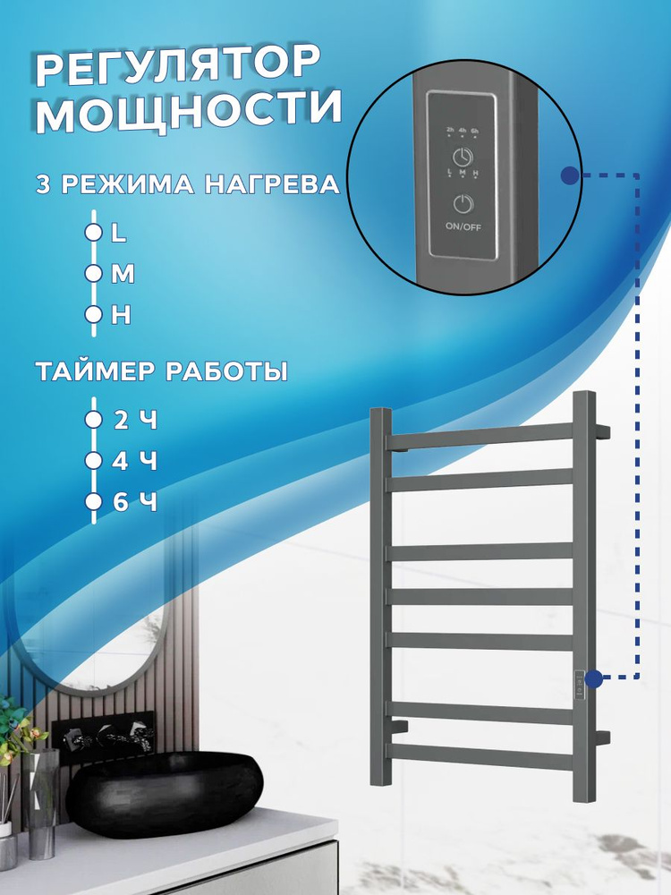 Полотенцесушитель электрический профильный BAU Hotel Gun Grey 50х80, 7 планок, универсальный, темно-серый #1