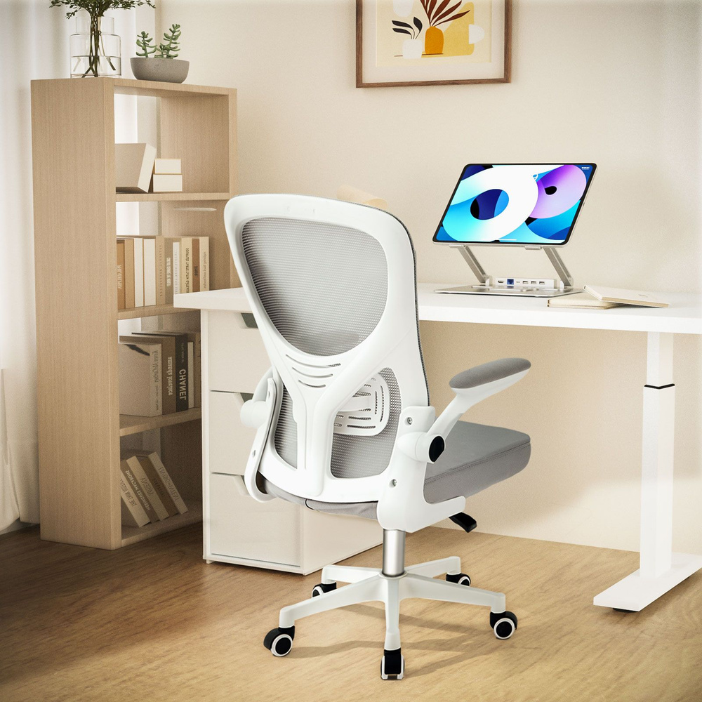 WISOICE Офисное кресло для офиса, для работы, за компьютером / серый-белый / на колесиках / WISOICE/ #1
