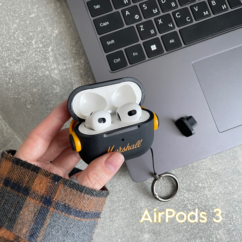 Чехол пластиковый AirPods 3 Marshall/аирподс 3 маршал черный #1