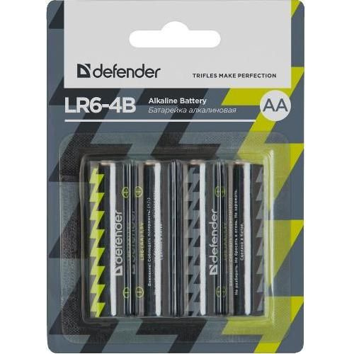 Батарейка AA щелочная Defender LR6-4B alkaline, в блистере 4шт. #1