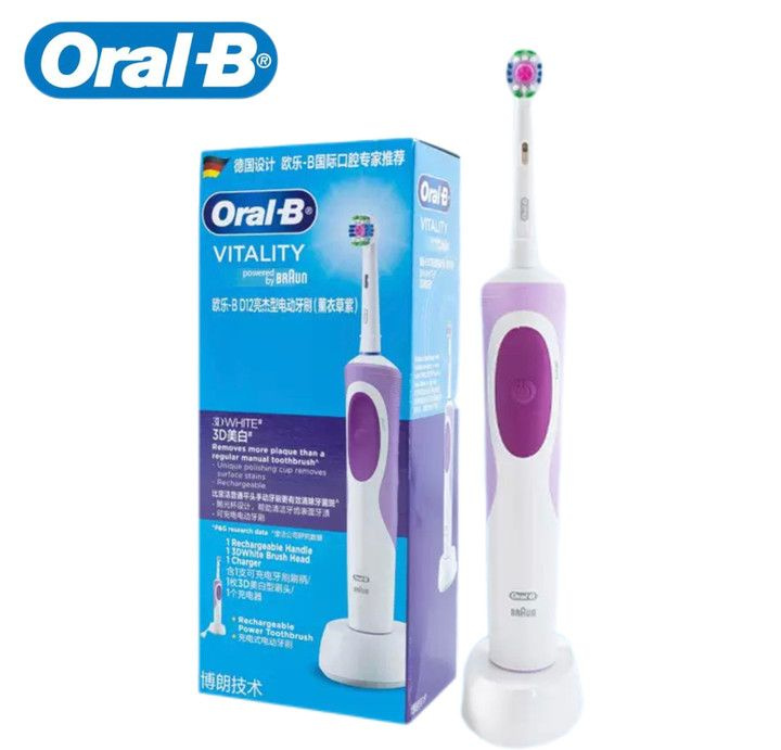 Oral-B Электрическая зубная щетка D12 7600 об/мин., белый, фиолетовый  #1