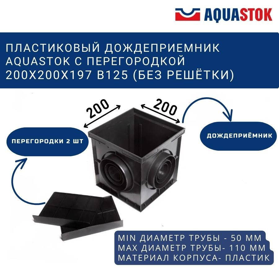 Пластиковый дождеприемник (колодец) Aquastok с перегородкой 200x200x197 ...