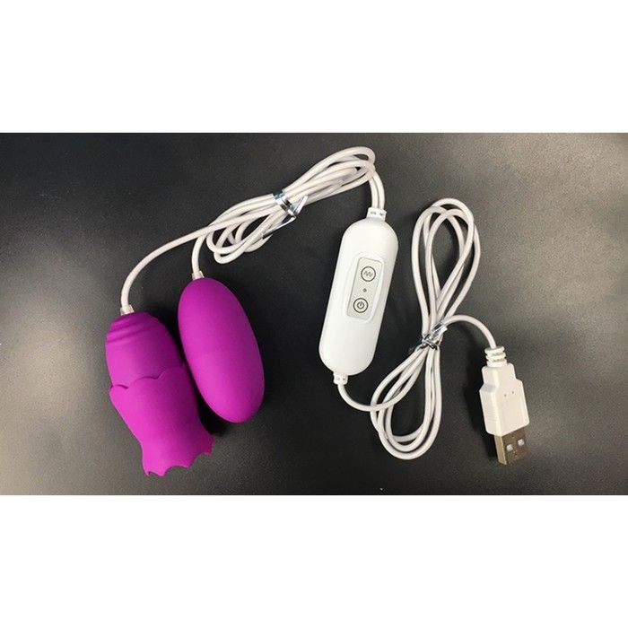 Виброяйца Оки-Чпоки, с насадкой для сосков и клитора, 12 режимов, USB, силикон, фиолетовый #1
