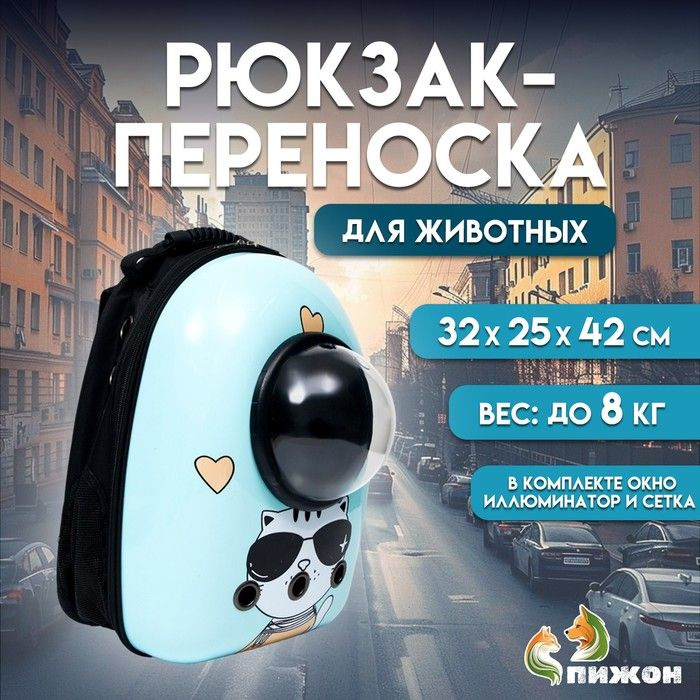 Рюкзак для переноски кошек "Гламуррр", с окном для обзора, 32 х 25 х 42 см, голубой  #1