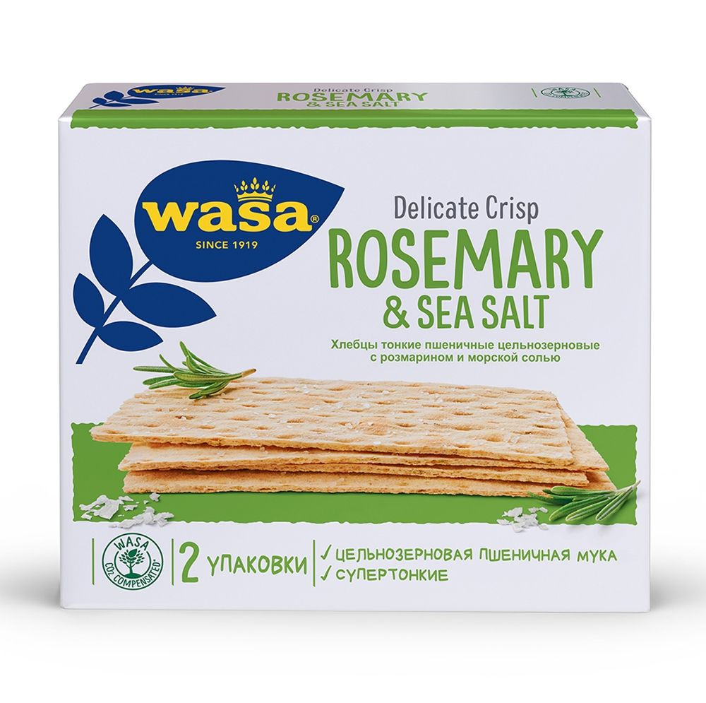 Хлебцы пшеничные тонкие Wasa Delicate Crisp Rosemary & Sea Salt цельнозерновые с розмарином 190г Швеция #1