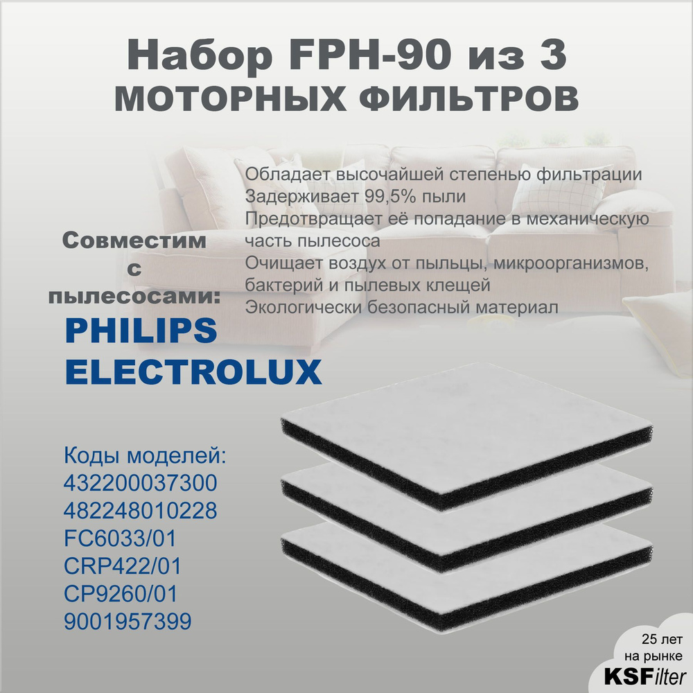 3шт. FPH-90 тип фильтра FC6033 CP9260 для пылесосов PHILIPS, ELECTROLUX и т.д.  #1