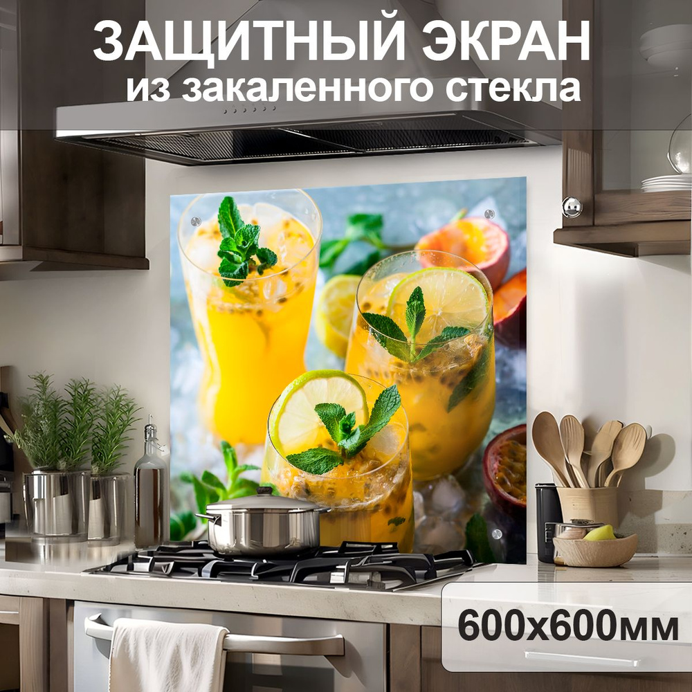 Защитный экран от брызг на плиту 600х600х4мм. Стеновая панель для кухни из закаленного стекла. Фартук #1