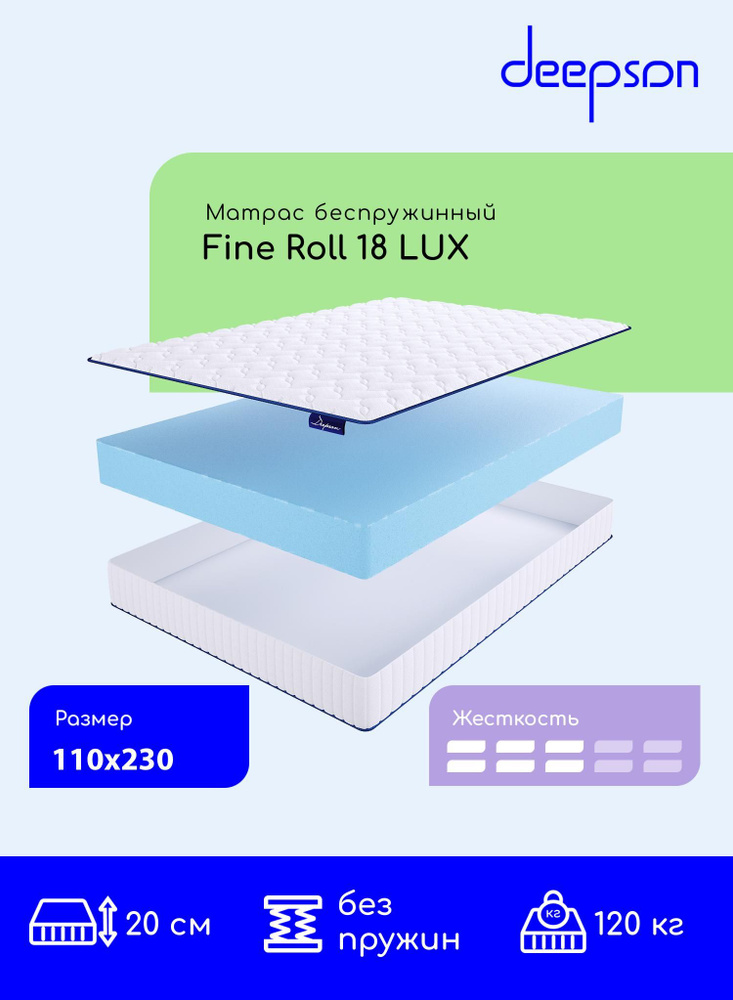 Матрас, Ортопедический матрас, Deepson Fine Roll 18 LUX средней жесткости, Полутороспальный, Беспружинный, #1