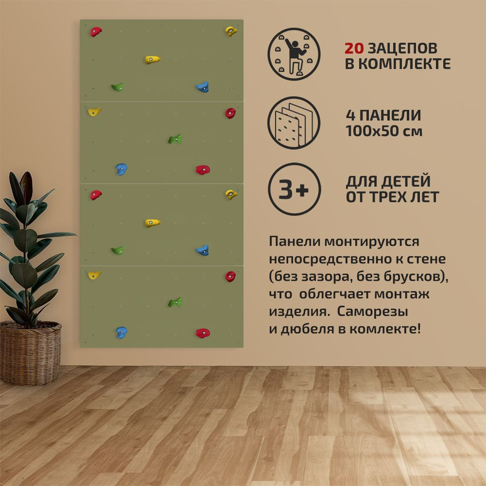 Домашний детский скалодром "Tree To Wall", 100 x 200 см, из четырех панелей, спортивный комплекс для #1