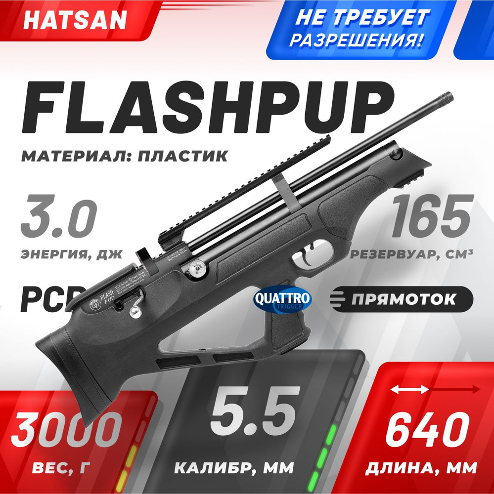 Винтовка пневматическая Hatsan FLASHPUP, кал. 5.5, 3 Дж (PCP, пластик).  #1