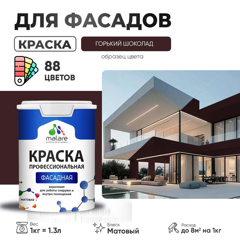 Краска фасадная для наружных работ Malare Professional для дерева по бетону, для минеральных поверхностей #1