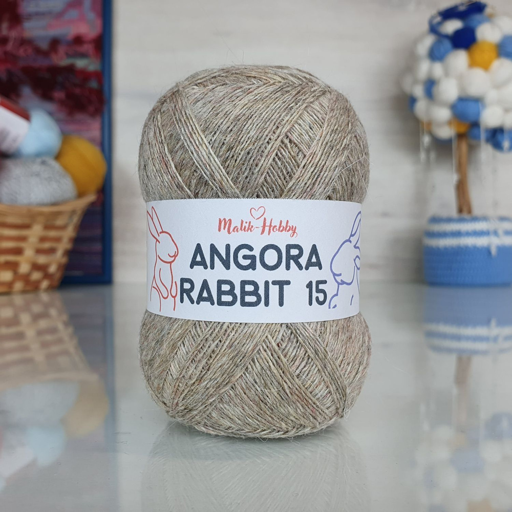 Пряжа Angora Rabbit 15 - 021 (бежево-песочный меланж) 1 моток Malik-hobby, (15% ангора, 5% шерсть, 30% #1