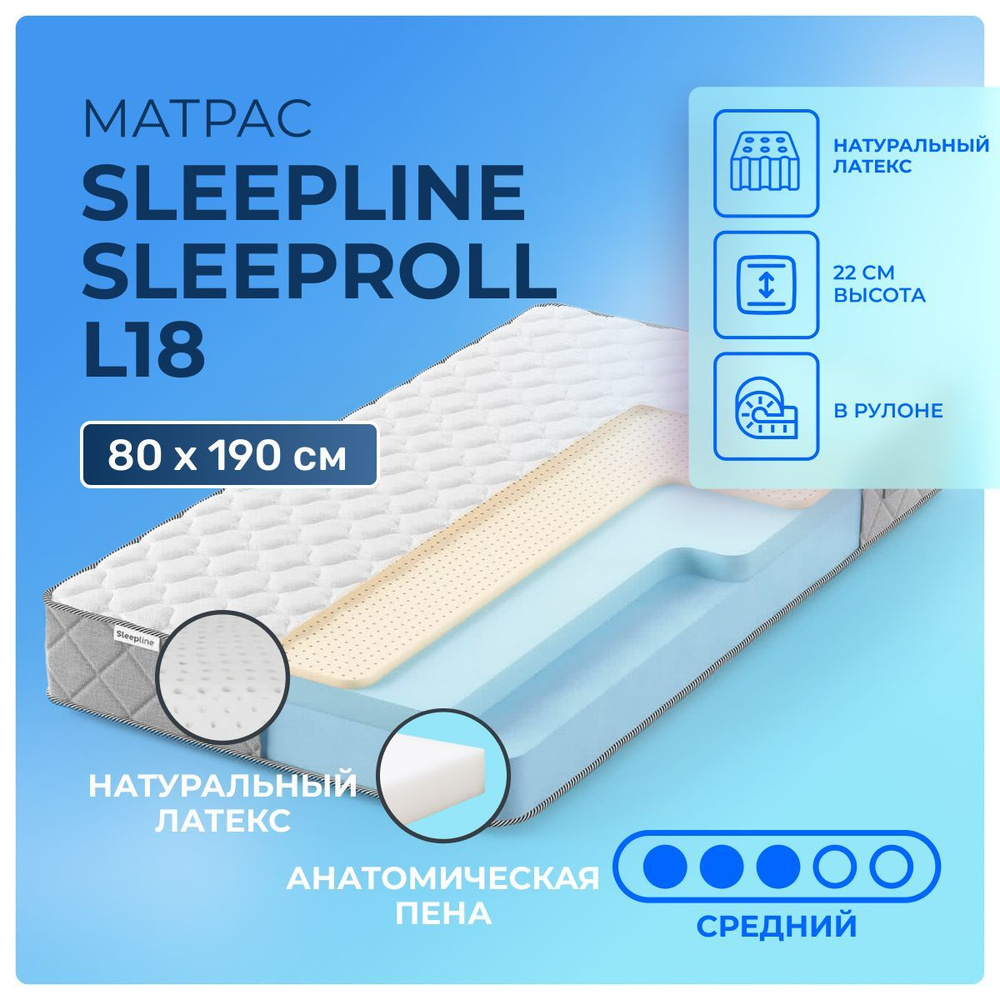 Матрас 80х190 Sleepline SleepRoll L18, беспружинный, двусторонний с разной жесткостью, cредне-жёсткий, #1