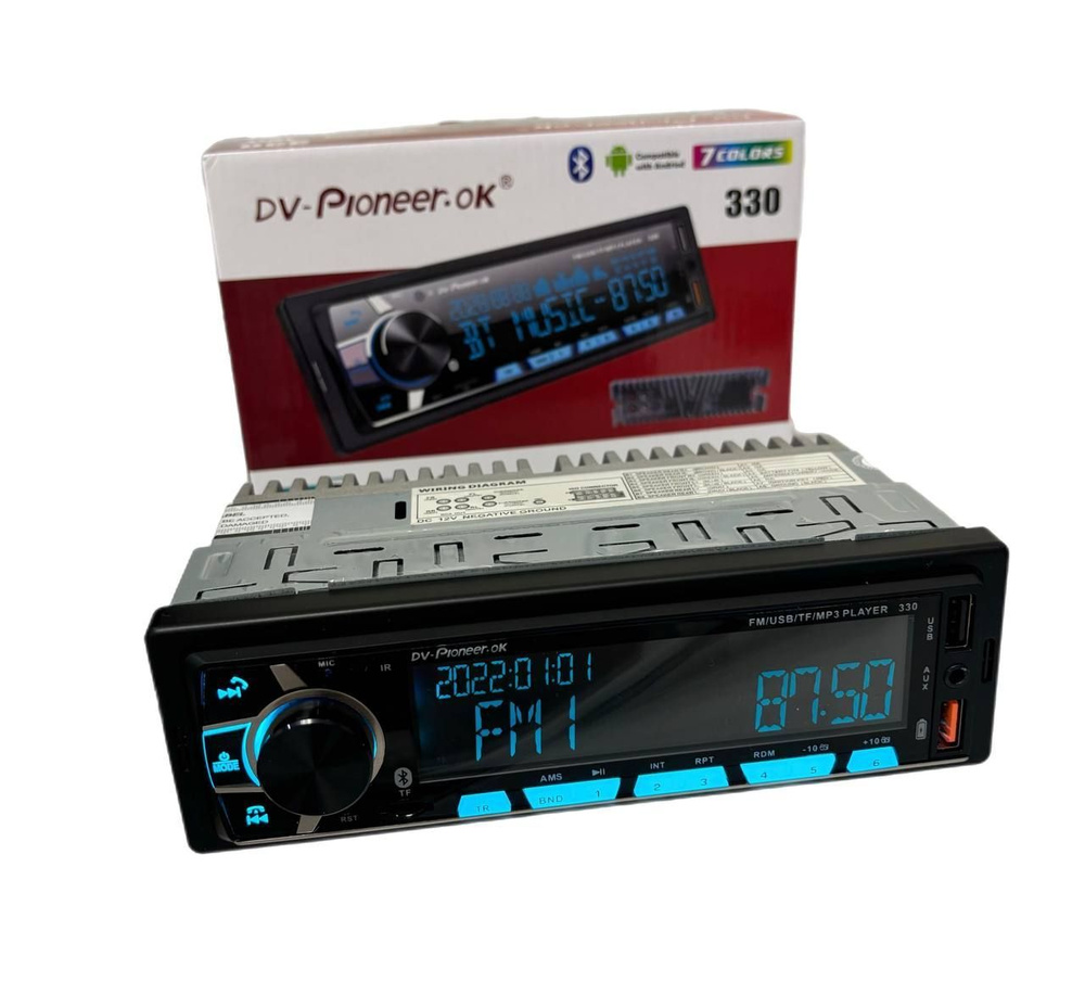 Магнитола DV-Pioneer.ok 330 Bluetooth, FM-радио, AUX и USB пульт в комплекте 12V  #1