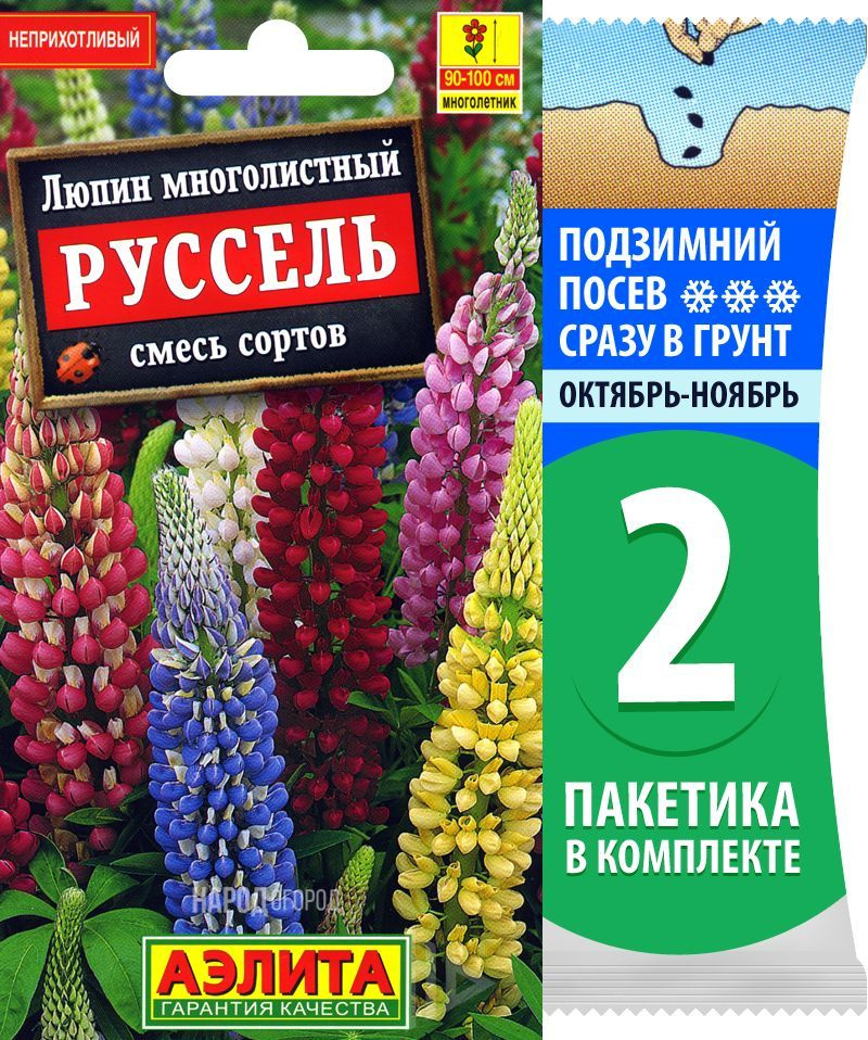 Семена Люпин многолистный Руссель смесь сортов, 2 пакетика по 0,5г/20шт в каждом  #1