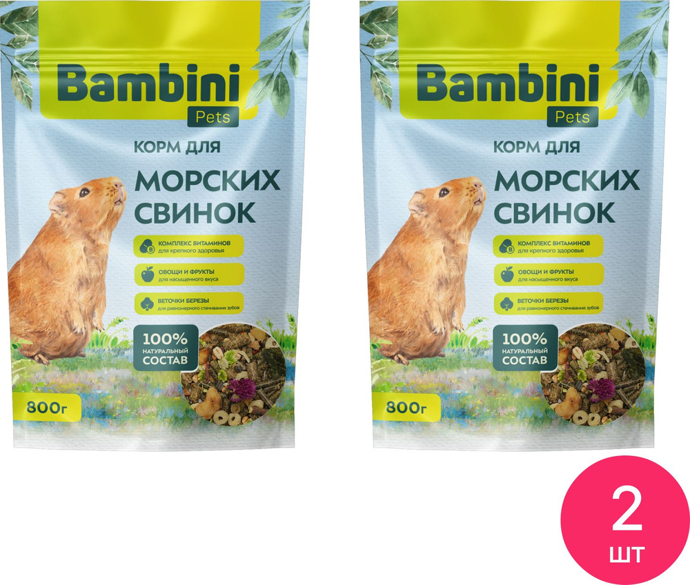 Корм для грызунов Bambini Pets / Бамбини Петс сухой, для морских свинок, 800г / зоотовары (комплект из #1