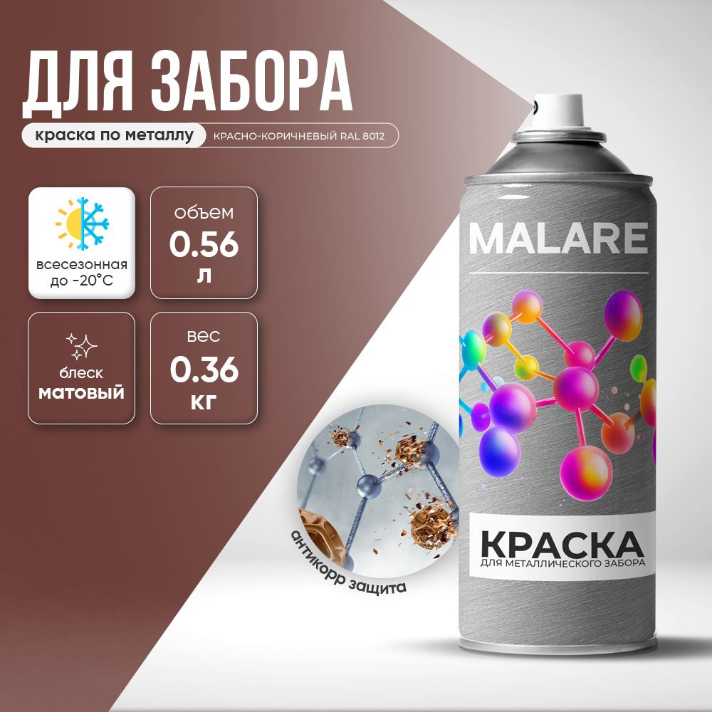 Аэрозольная краска по металлу Malare для крыш и заборов по ржавчине, для наружных работ, быстросохнущая #1