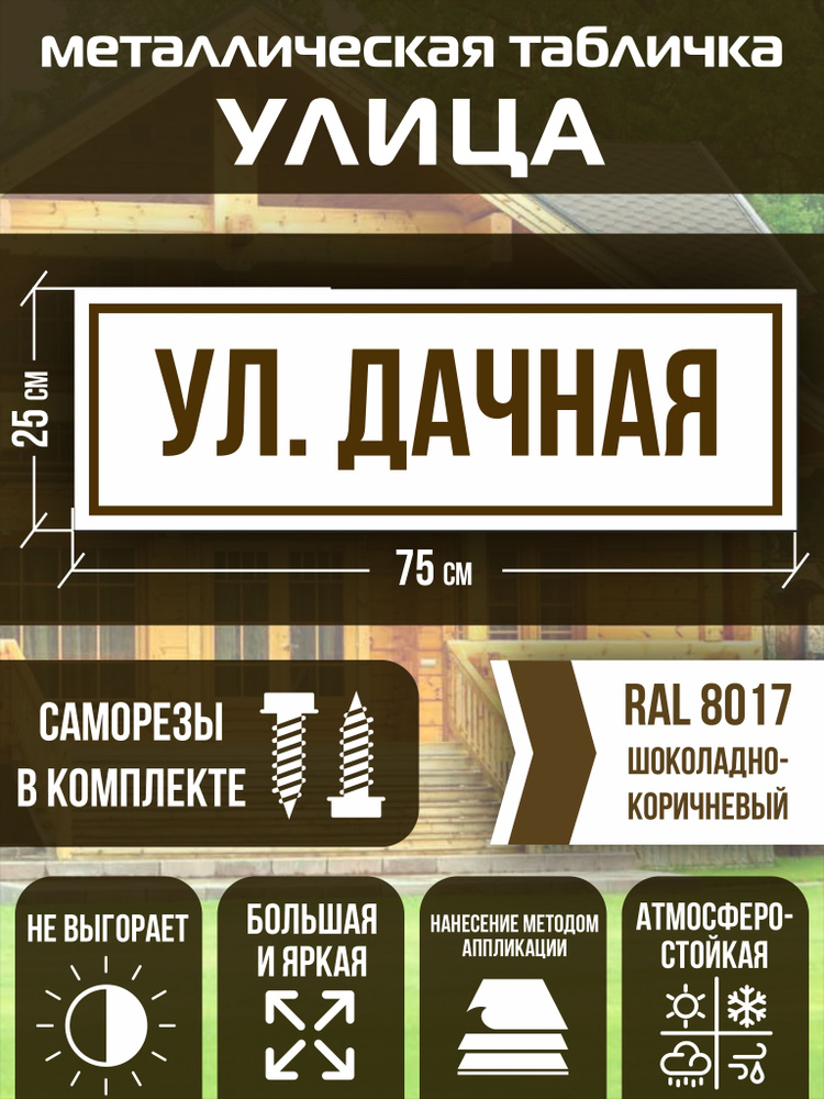 Адресная табличка на дом улица Дачная RAL 8017 коричневая #1