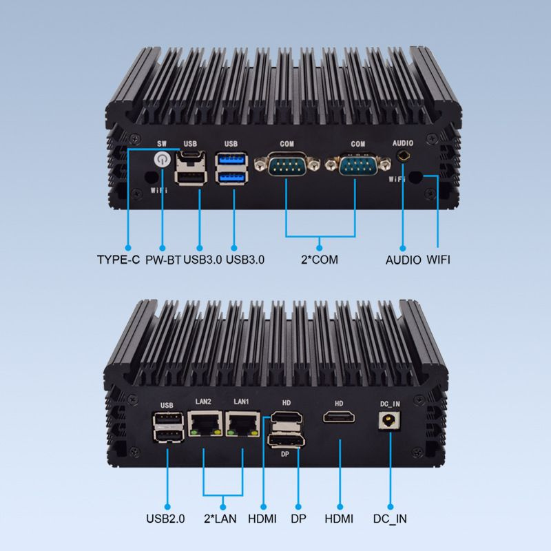 GK Мини-ПК Мини промышленный компьютер, USB 3.0*3+USB 2.0*2+COM*2+DP+HDMI (Intel Alder Lake N100, RAM #1