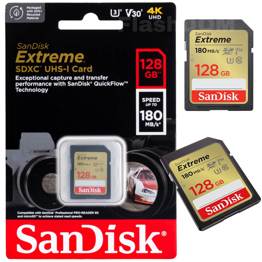 Carte Mémoire SanDisk Extreme 128 Go SDXC - Vitesse 90 Mo/s, Classe 10, U3 - Pour Vidéo 4K Et Photo