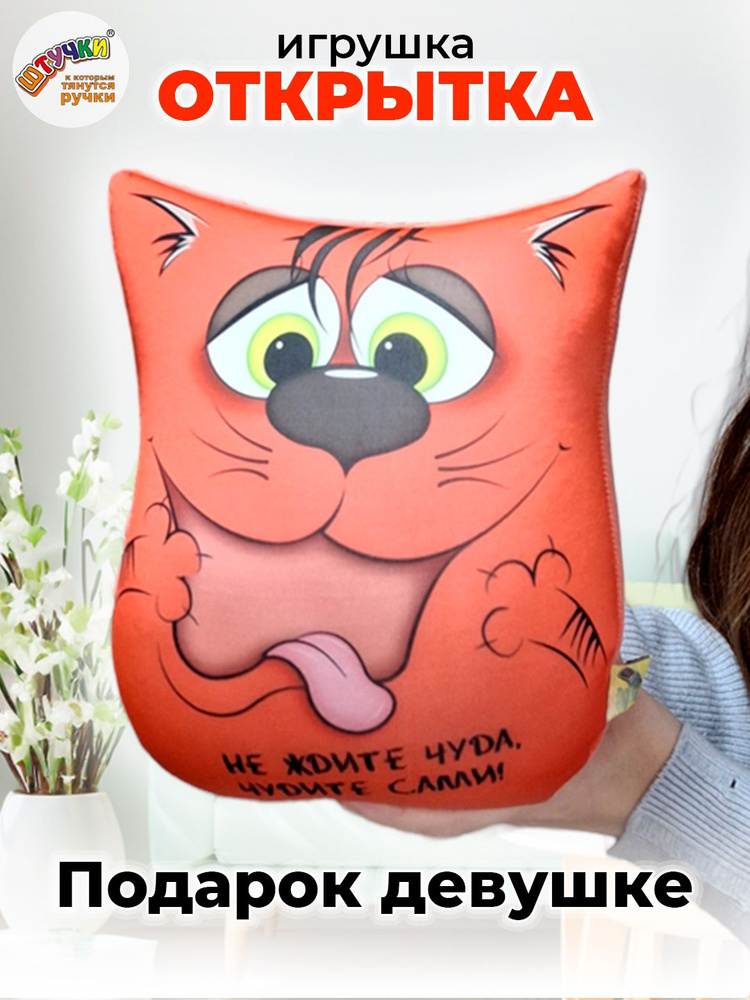 Штучки, к которым тянутся ручки/ Мягкая игрушка-антистресс Кот "Не ждите чуда", 20х24 см #1