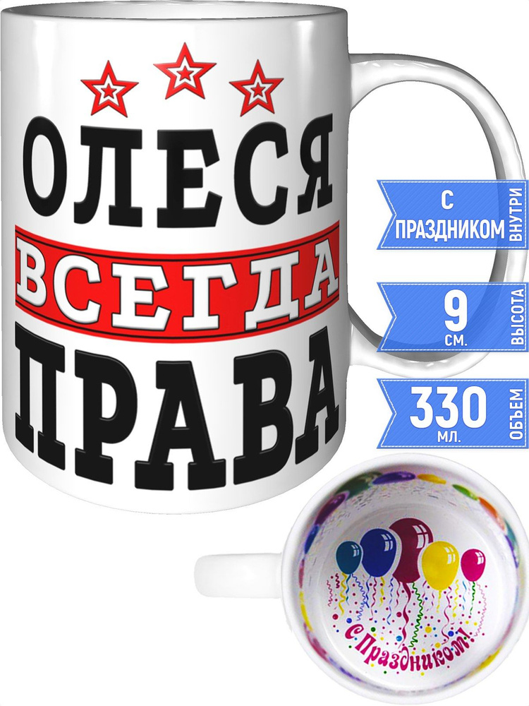 Кружка Олеся всегда права - внутри с праздником #1