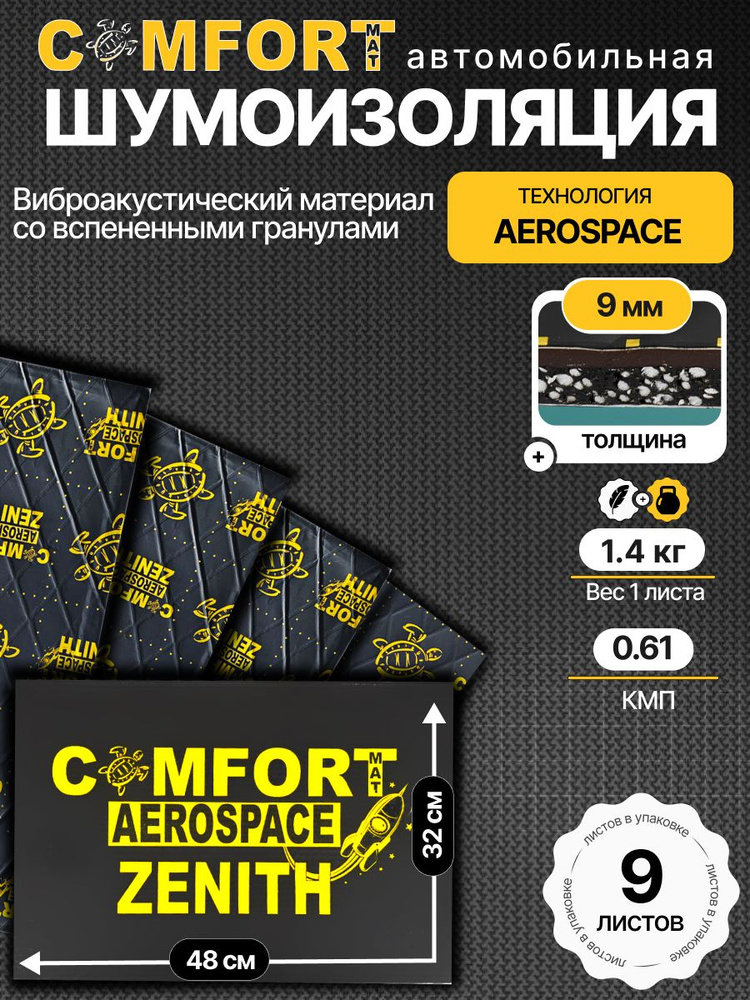 Виброизоляция для авто ComfortMat Aerospace Zenith 9 мм (48х32 см