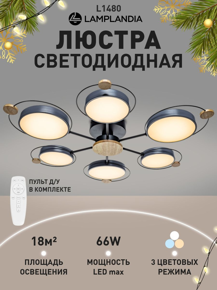 Lamplandia Люстра потолочная светодиодная с пультом, L1480 BERGEN GREY, LED #1