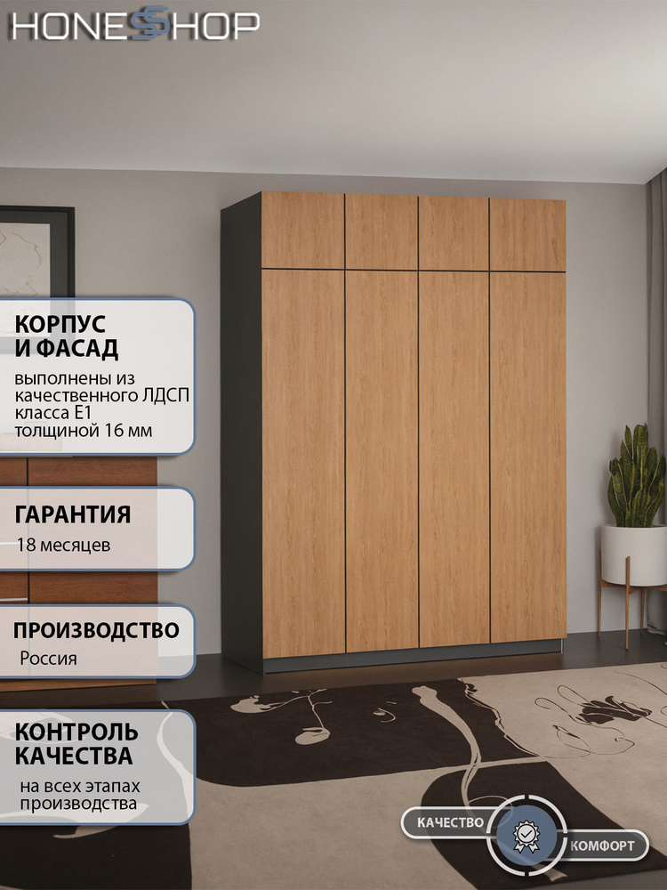 Шкаф распашной Ангард 31 ЛДСП корпус графит, фасад дуб золотой, 220х50х230 #1
