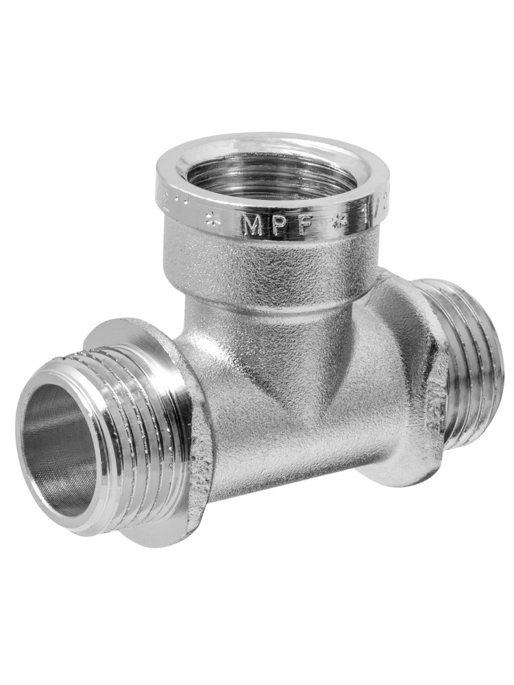 Тройник MasterProf 1/2", ш-г-ш, латунь, никелированный, с ограничителем #1