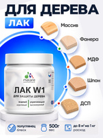 Лак водный для дерева Malare W1 для деревянных и минеральных поверхностей, моющийся без запаха быстросохнущий, бесцветный полуглянцевый, 0.5 кг.