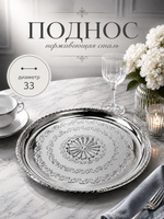 Поднос металлический, диаметр 33 см, круглый