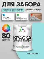 Резиновая краска Malare для деревянного забора/ по дереву для наружных и внутренних работ/ быстросохнущая моющаяся без запаха полуглянцевая, аквамарин, 2 кг.