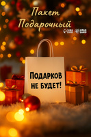 Подарочный пакет, с приколом, крафт, "Подарков не будет!", белый, 28 х 24 х 14 см
