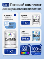 Комплект Malare для окрашивания пластика (1кг грунт + 1 кг краска + 0.9кг лак), акриловый, без запаха, быстросохнущий, полуглянцевый, цвет стальной голубой
