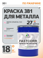 Краска для металла по ржавчине Malare FastCorr, для наружных работ износостойкая, быстросохнущая RAL 7035 светло-серый, глянцевая, 18 кг