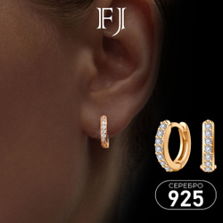 F-Jewelry Серьги колечки серебро 925 позолоченные Ювелирные украшения